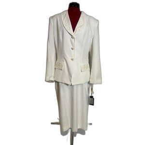 NWT Kasper ASL Skirt Suit Sz 14 White 2-Piece Set Blazer & Skirt